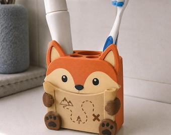Treasure Map Fox Zahnbürstenhalter - Handgemalter 3D Gedruckter Badezimmer Vanity Organizer