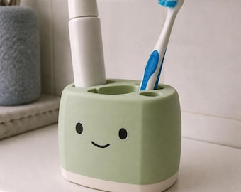 Textured 3D Printed Toothbrush Holder, Hand Painted Bathroom Vanity Organizer, Unique Single Dental Care Accessory