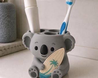 Koala Surfer Toothbrush Holder - Hand Painted 3D Printed Bathroom Organizer