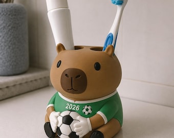 Capybara Goalkeeper Toothbrush Holder - 2026 World Cup 3D Printed Bathroom Decor