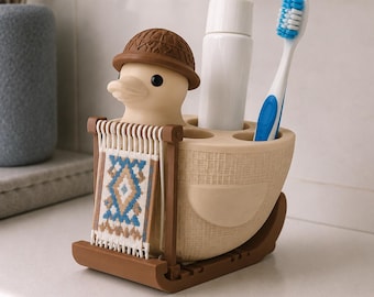 Silk Weaver Duck Toothbrush Holder, Hand-Painted 3D Printed Bathroom Decor