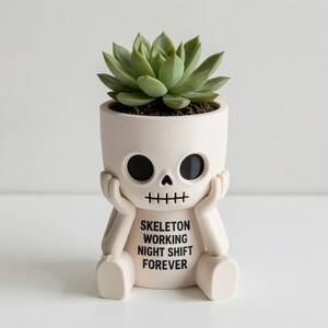 Skeleton Office Worker Planter, 3D Printed Succulent Pot, Desk Decor image 2