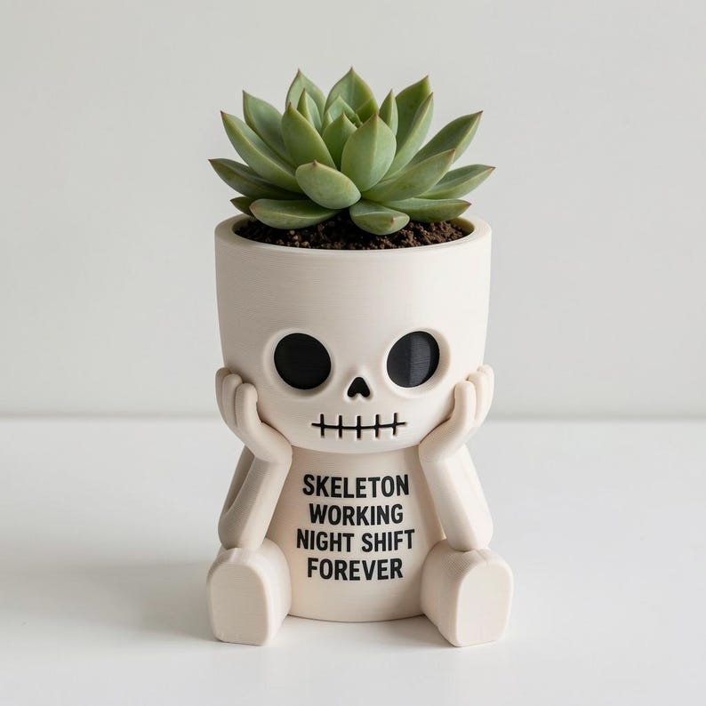 Skeleton Office Worker Planter, 3D Printed Succulent Pot, Desk Decor image 2