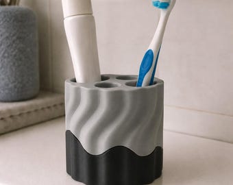 Textured 3D Printed Toothbrush Holder, Hand Painted Bathroom Vanity Organizer, Unique Single Dental Stand