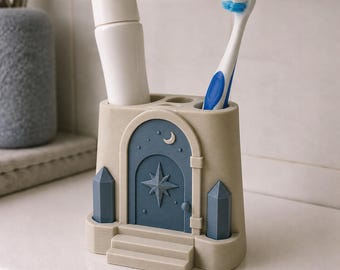 Astral Door Keeper Toothbrush Stand, Hand-Painted 3D Printed Bathroom Organizer, Unique Single Toothbrush Holder for Vanity