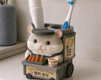 Korean Street Food Hamster Toothbrush Holder, 3D Printed Bathroom Decor