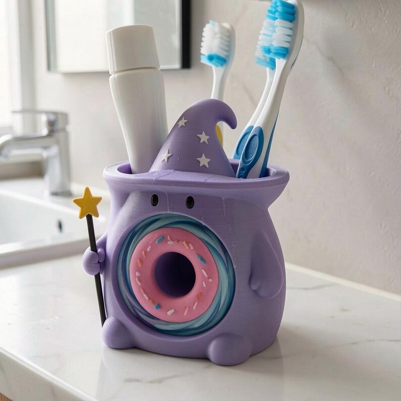 Donut Portal Wizard Toothbrush Holder – Hand-Painted 3D Printed Bathroom Organizer image 3