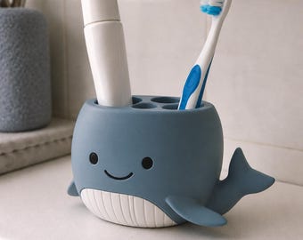 Textured 3D Printed Toothbrush Holder, Hand Painted Artisan Bathroom Accessory, Single Vanity Organizer