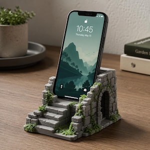 Hidden Ruins 3D-geprinte telefoonhouder - architectonisch bureauaccessoire en smartphonehouder
