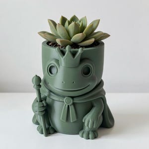 Frog King Planter, 3D Printed Succulent Pot, Hand Painted Royal Amphibian Decor image 3