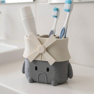Windmill Valley Guardian 3D Printed Toothbrush Holder, Hand-Painted Whimsical Bathroom Decor, Single Novelty Vanity Organizer image 2