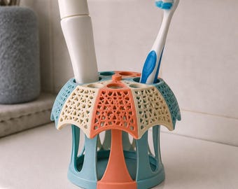 Geometric Canopy Toothbrush Holder - 3D Printed Painted Bathroom Organizer