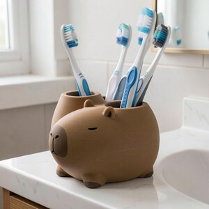 Existential Capybara Toothbrush Holder, Hand-Painted 3D Printed Bathroom Decor image 3