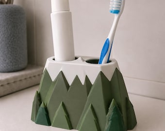 Textured 3D Printed Toothbrush Holder, Hand Painted Modern Bathroom Vanity Organizer, Unique Single Toothbrush Stand for Countertop