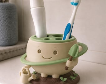 Porta-escovas de dentes Tiny Planet Gardener, decoração celestial para banheiro impressa em 3D