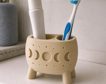 Porta-escova de dentes com oráculo das fases da lua, decoração celestial para banheiro impressa em 3D e pintada à mão, suporte lunar exclusivo para uma escova de dentes.