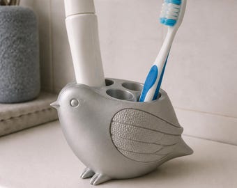 ミニマルな鳥の形をした歯ブラシスタンド、手描きの3Dプリント彫刻バスルームオーガナイザー