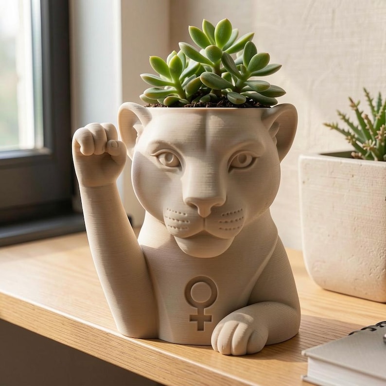 Lioness Empowerment Planter, Hand Painted 3D Printed Succulent Pot for Desk image 3