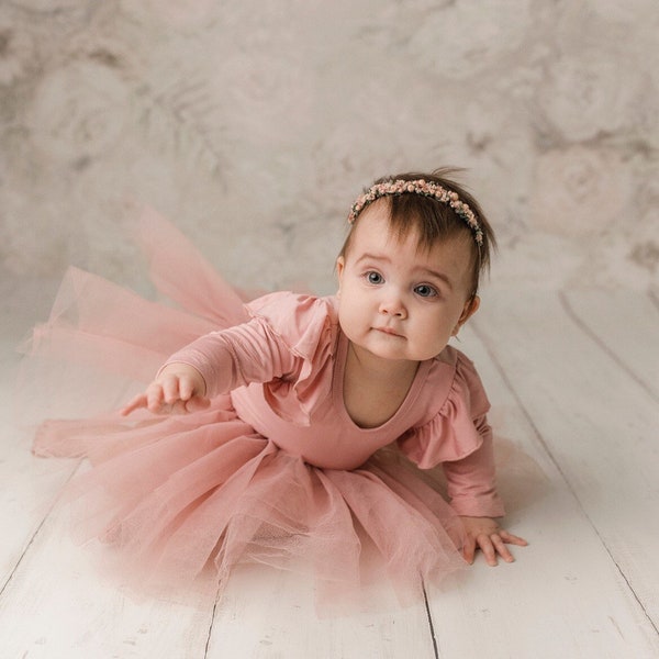 Dusty Rose pink Tutu Dress for baby girl-Cake smash outfit-first birthday dress-1st birthday tutu-Baby girl clothes-boho Baby tutu dress