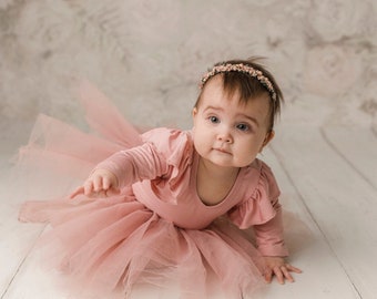 Vestido de tutú rosa empolvado para niña, atuendo para fiesta de cumpleaños, vestido de primer cumpleaños, tutú de primer cumpleaños, ropa de niña, vestido de tutú bohemio para bebé.
