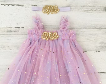 Lavender pastel rainbow tulle dress-first birthday tutu dress-cake smash dress-baby dress with stars-1st birthday outfit-baby gift-rainbow