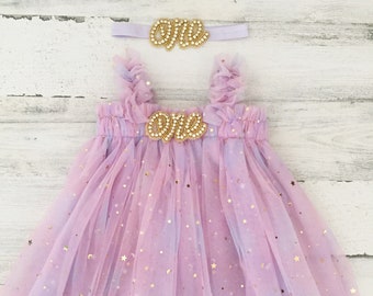 Lavender pastel rainbow tulle dress-first birthday tutu dress-cake smash dress-baby dress with stars-1st birthday outfit-baby gift-rainbow