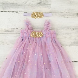 Lavender pastel rainbow tulle dress-first birthday tutu dress-cake smash dress-baby dress with stars-1st birthday outfit-baby gift-rainbow