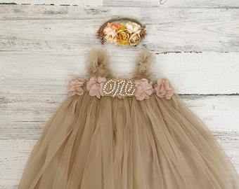 Baby Mädchen Tutu 1. Geburtstag Outfit-Herbst Tutu Kleid-Boho Cake Smash Outfit-Baby 1.Geburtstag Geschenk-Geburtstag ein Kleid-Blüte Tüll Kleid