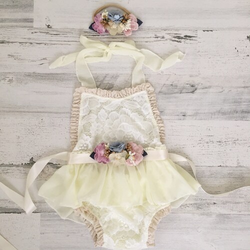 Floral Boho Lace Romper Sash and Headbandbaby Girl Lace Etsy