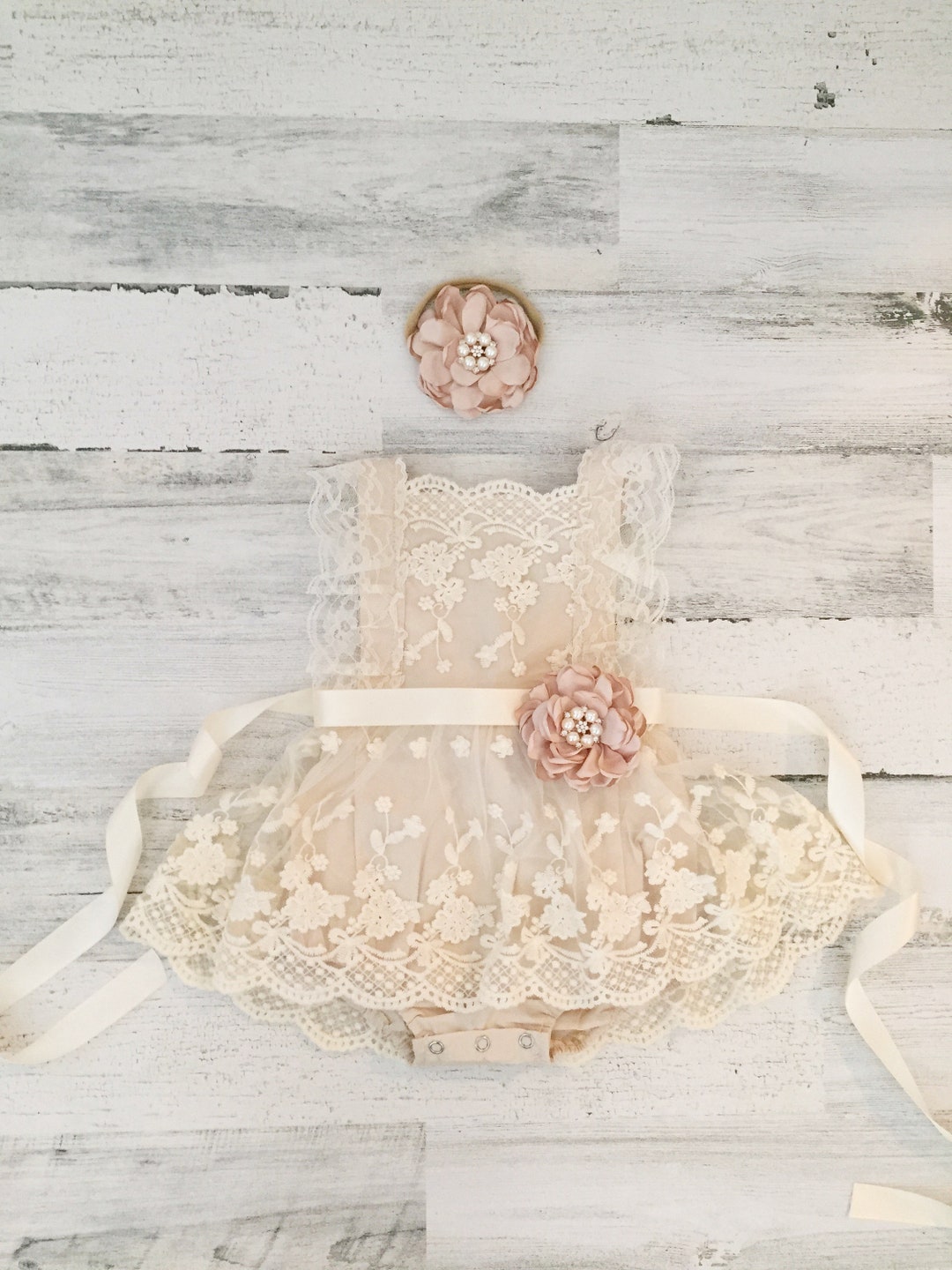 Rustic Baby Girl Cream Romper1st Birthday Baby Girl Boho Outfitrustic