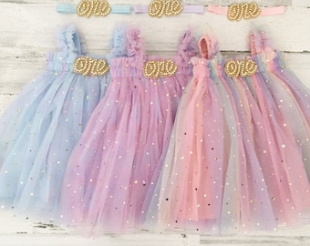 Baby Mädchen Tutu 1. Geburtstag Outfit-Regenbogen Pastell Tutu Kleid-Boho Cake Smash Outfit-1. Geburtstag Geschenk-erster Geburtstag ein Kleid-Glitzer Kleid