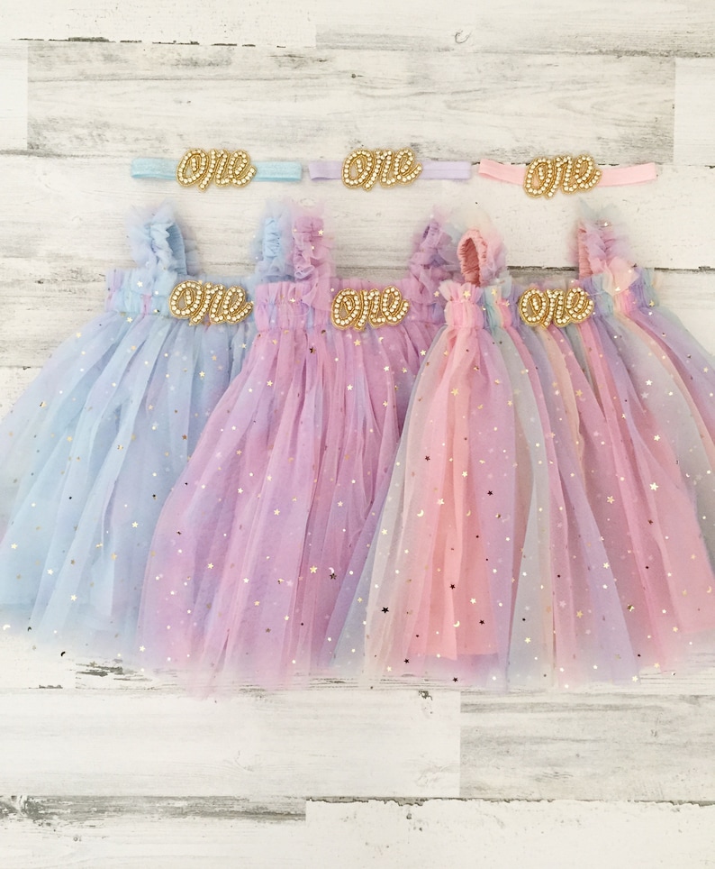 Baby girl tutu 1st birthday outfit-rainbow pastel tutu dress-boho cake smash outfit-1st birthday gift-first birthday one dress-sparkle dress image 1