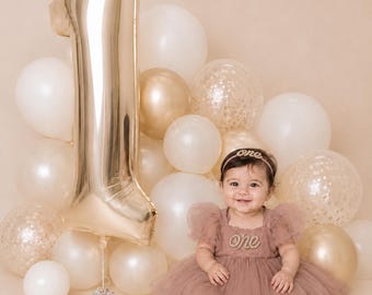 Tutu bébé fille 1er anniversaire tenue-tutu rose cendré robe-boho cake smash tenue-bébé fille cadeau-premier anniversaire robe-bébé robe-une robe