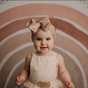 Baby Girl Clothes-Boho 1st Birthday romper-Ivory Boho Lace Romper sash and Headband-One birthday outfit-Ivory-Cake Smash outfit-