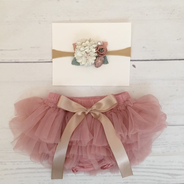 Vêtements bébé fille bohème, bloomer tuty et bandeau-1e anniversaire tenue-cake smash tenue-tenue vintage rose pour bébé fille