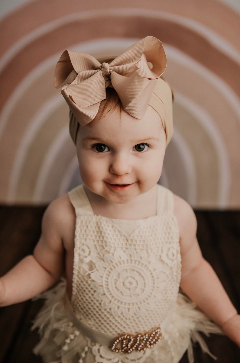 Babyhaarband met grote strik van nylon - babyhaarband cadeau - haarband met grote strik voor baby meisjes afbeelding 5
