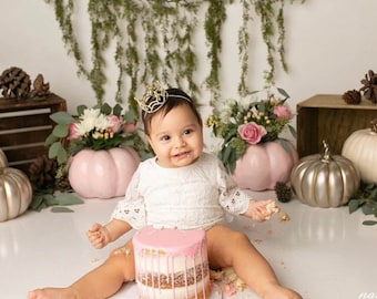 boho lace baby romper-baby clothes-Pumpkin 1st birthday-Fall birthday-bell sleeve baby romper-boho baby birthday outfit-cake smash outfit