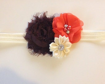 Shabby Chic Thanksgiving Baby Headband: Orange & Brown Fall Colors
