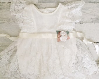 Boho Lace Romper in White Cake Smash Oufit Boho baby Girl Romper ivory Baby romper 1st Birthday outfit baby girl