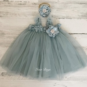 Baby girl blue tulle flower girl Dress-Boho Baby Girl outfit-vintage Blue Baby 1st Birthday dress-Tutu Dress-birthday baby gift-Cake Smash