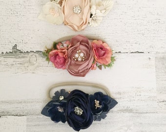 Boho baby hoofdband-nylon baby hoofdband-boho baby haarband-boho bloemen hoofdband-newborn hoofdband