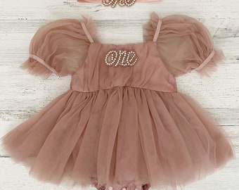 Baby girl tutu 1st birthday outfit-dusty pink tutu dress-boho cake smash outfit-baby girl gift-first birthday dress-baby dress-one dress