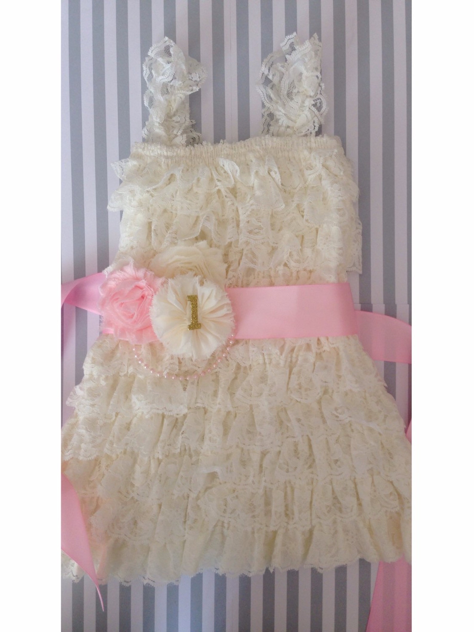 Pink and Gold 1st Birthday Outfit3 Piece Setivory Pink Gold Etsy