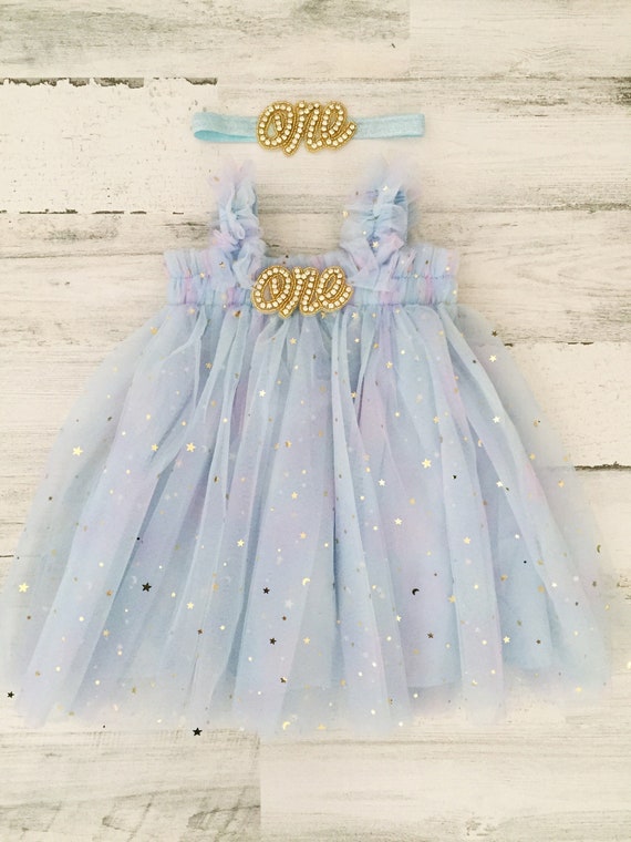 Blue Pastel Rainbow Tulle Dress first Birthday Tutu Dress cake Smash Dress baby Dress With Stars 1st Birthday Outfit baby Gift rainbow Etsy