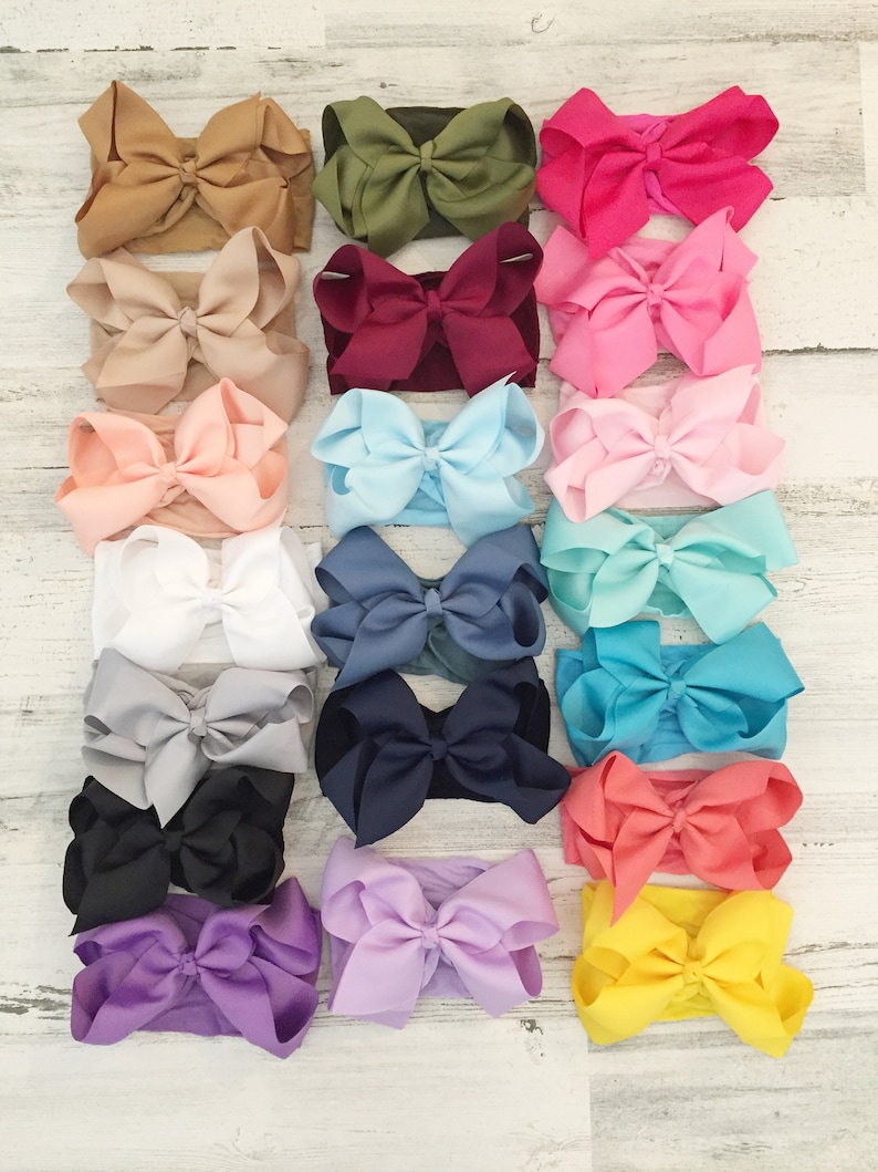 Babyhaarband met grote strik van nylon - babyhaarband cadeau - haarband met grote strik voor baby meisjes afbeelding 4