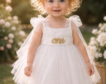 Babyflicka tyllklänning, födelsedagsoutfit, 1-årspresent