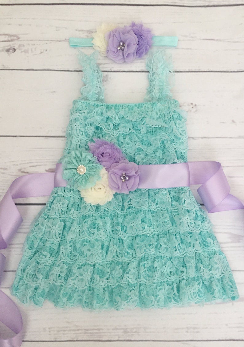 Baby girls aqua lace dress3 piece setaqua lavender baby Etsy