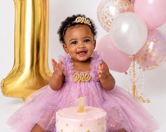 Baby girl rainbow tulle dress-first birthday tutu dress-cake smash dress-baby dress with stars-1st birthday outfit-baby gift-rainbow dress