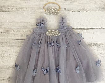 Papillon 1er anniversaire robe-bohème bébé fille Tutu-poussiéreux bleu bébé 1er anniversaire robe-premier anniversaire Tutu robe bébé cadeau-gâteau smash