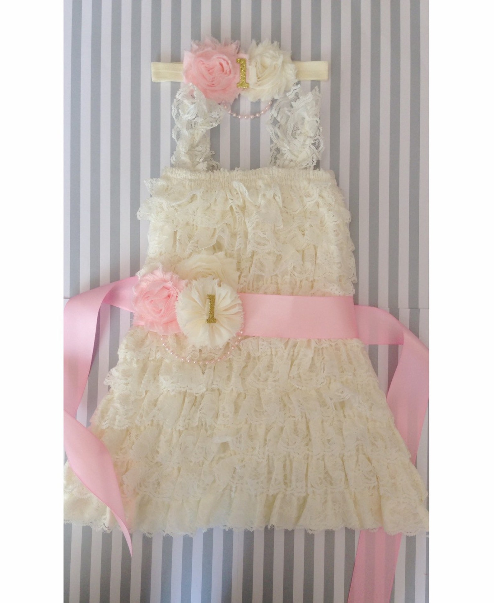 Pink and Gold 1st Birthday Outfit3 Piece Setivory Pink Gold Etsy